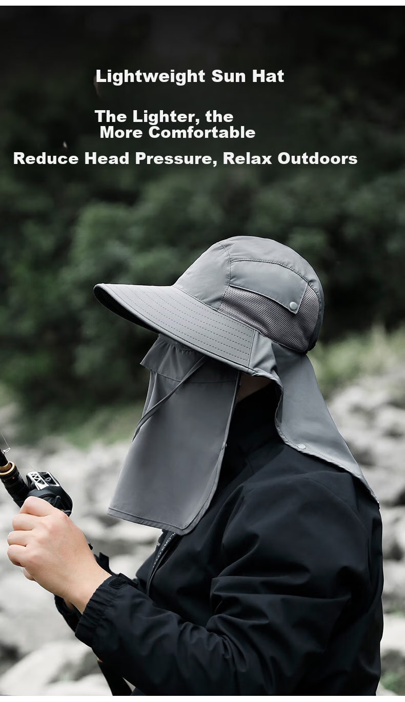 Zhanshuniao (Full Face Coverage) Fishing Sun Protection Hat for Men, Large Head Circumference, Sun Visor, Outdoor Fisherman Hat, UV Protectio 13