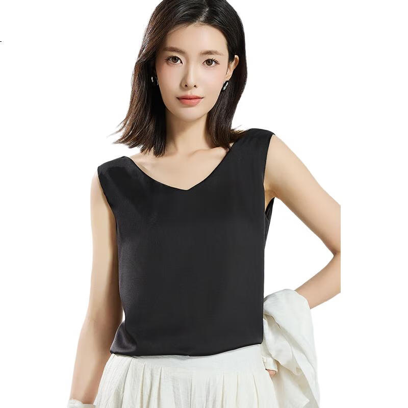 Dushiliren Women's Black Camisole, Faux Silk Backless Top, Spring And Summer Satin Slim-Fit Blouse, Inner Wear for Suits, Seamless Undershirt