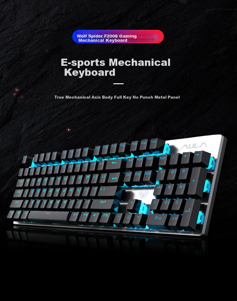 AULA S500 Mechanical Keyboard Wired Backlit Full-Size 104-Key Gaming E-Sports Computer Multimedia Office PUBG Full Anti-Ghosting Retro Three-Color Scheme Ice Blue Light Green Switches 1