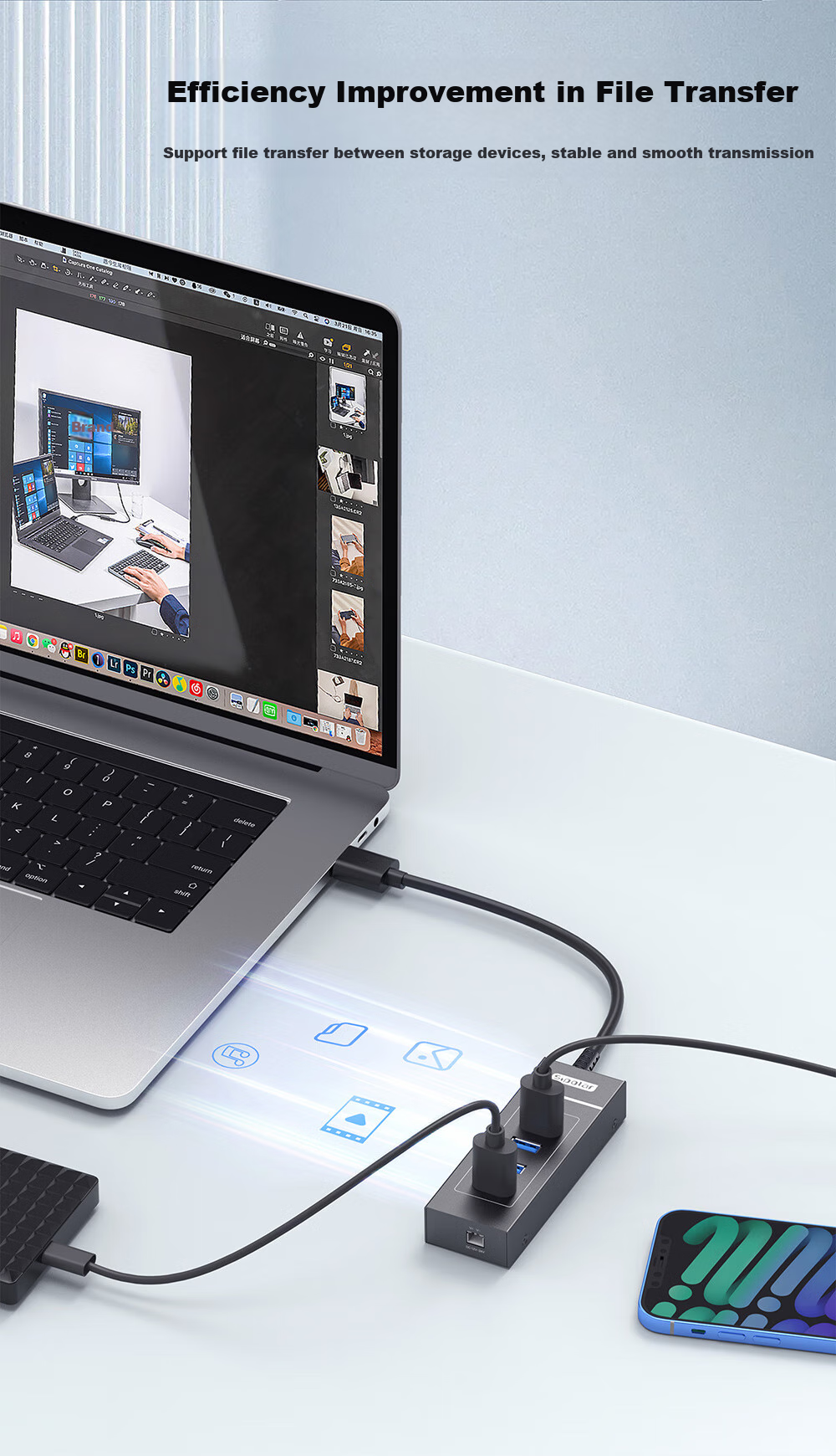SIPOLAR USB Hub 3.0 High-Speed 4-Port Expansion Dock HUB Splitter Adapter Transmission Hub Laptop Accessory One-To Extension Cable (0.3 Meter) 7