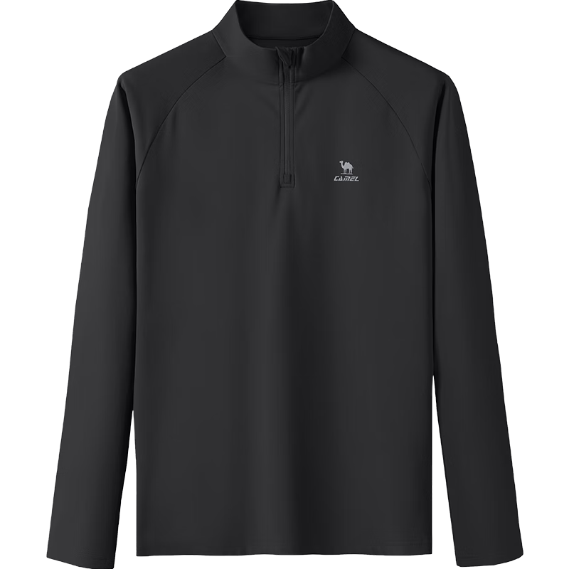 CAMEL Long Sleeve Quick-Dry T-Shirt for Men Running Fitness Stand Collar Sports Top J15CA9L3003 Phantom Black M