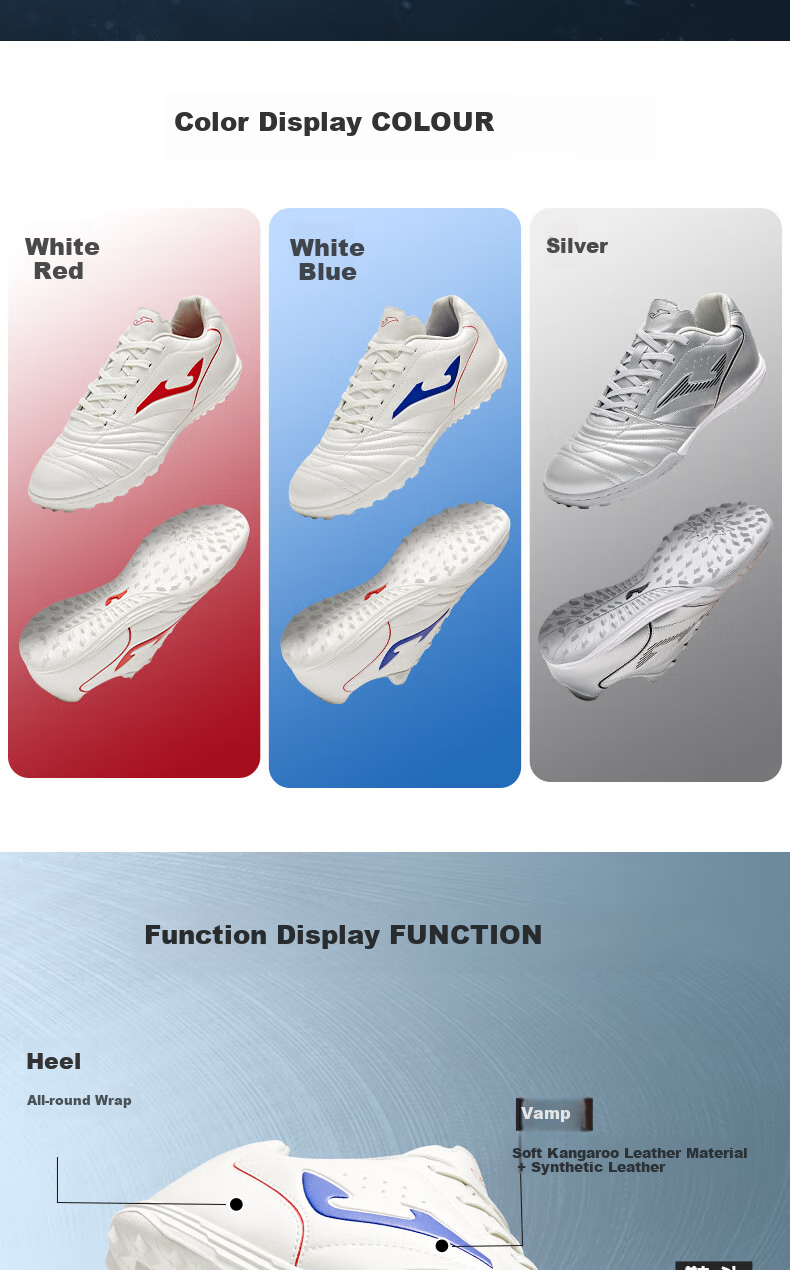 JOMA Kangaroo Leather Soccer Shoes for Men, TF Turf Studs, Adult Youth Student Professional Competition Football Training Shoes, White And Blue, Size 35 2