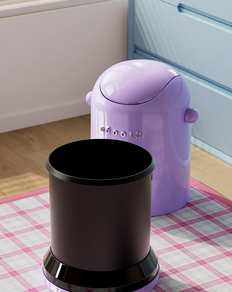 Noshi Flip Lid Trash Can for Living Room Bedroom Kitchen Bathroom Office High Aesthetic Green Silver 15L 14