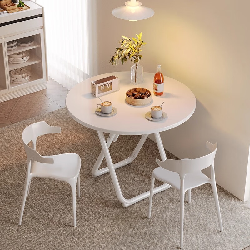 Chibilun Home Dining Table Small Apartment Cream White Square Table Portable Folding Table for Rental, Tea Shop, and Stall