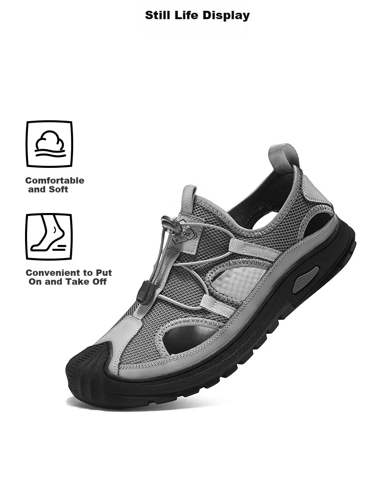 HLA Men's Shoes, Summer Breathable Casual Shoes, Men's Outdoor Shoes, Versatile Sandals, K030 Gray, Size 42 4