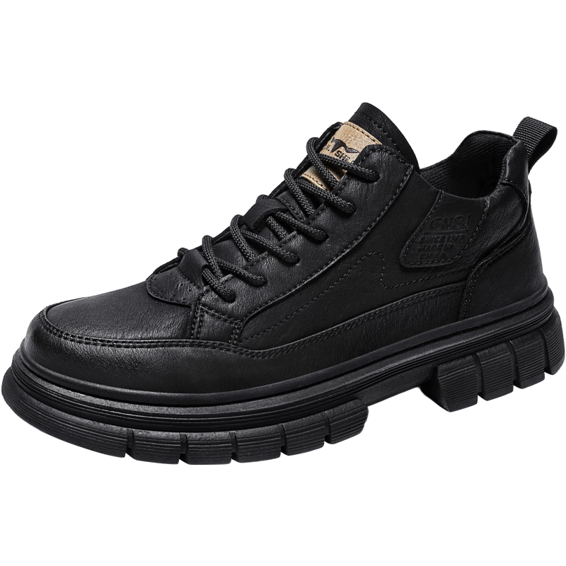 Bull Family Men's Autumn Winter New British Style Martin Boots Fashion Trendy Work Boots Thick Sole Wear-Resistant Motorcycle Boots