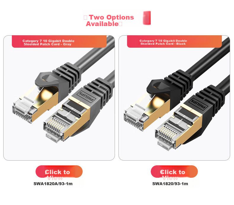 PHILIPS CAT7 Category Pure Copper Gold-Plated Double-Shielded High-Speed Network Patch Cable, 10 Gigabit Ethernet Connection Cable SWA1820/93 - 1 Meter 1