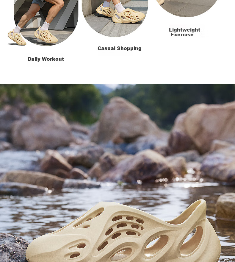 FOOTOPPO EVA Coconut Hole Shoes for Men, Summer Outdoor Wear, Sports Non-Slip Sandals, Slip-On Closed-Toe Slippers 4