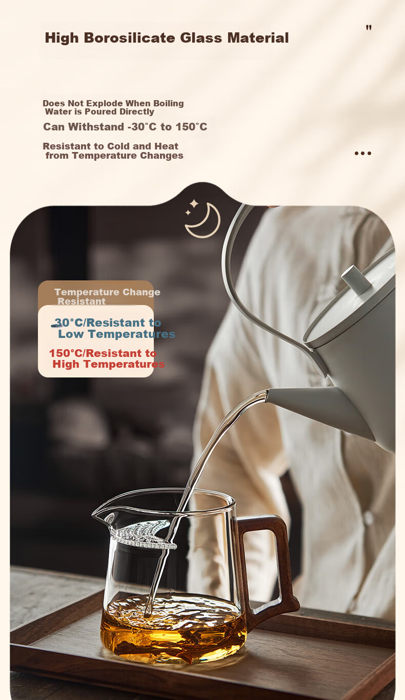 YIHUTEA Fair Cup Glass Teapot, Crescent-Shaped Filter, Specialized Tea Accessory for Green Tea, Glass Tea Divider with Tea Strainer 8