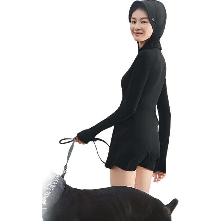 Beneunder Women's Sun Protection Water-Resistant Swimwear UD08524 Slimming Long-Sleeve One-Piece Swimsuit, Black S