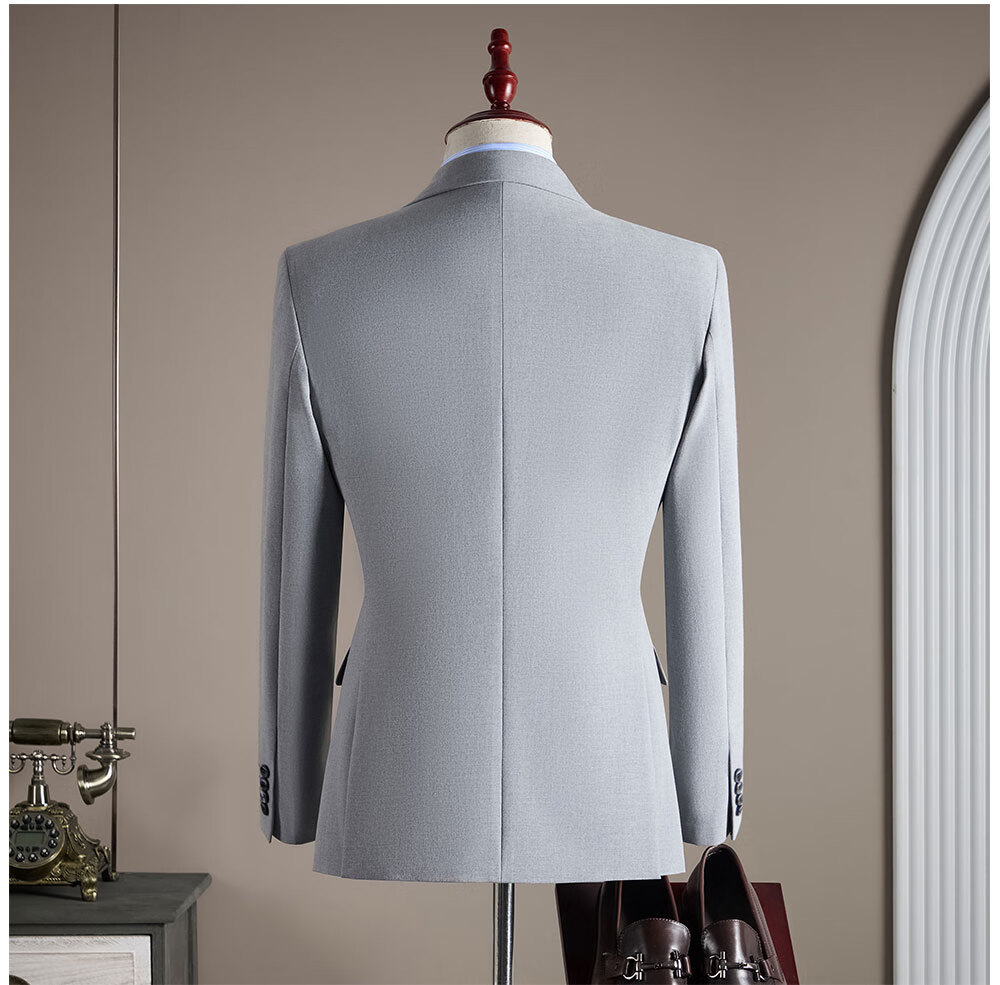 ROMON Men's Business Suit Set Blazer + Vest + Trousers Dark Blue M 18