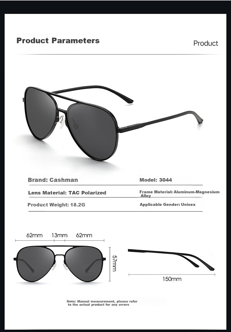 CAXMAN Classic Aviator Sunglasses, Aluminum-Magnesium Polarized Glasses, Toad-Shaped Glasses for Driving, Anti-Glare, Suitable for Men And Wome 11