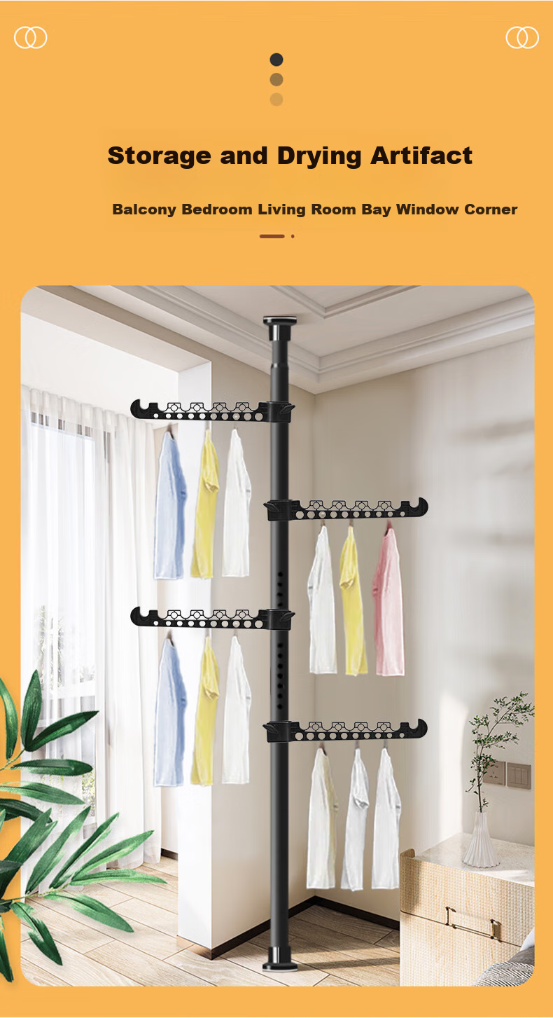 Baoyouni Floor-Standing Clothes Drying Rack, Extendable Indoor Balcony Standing Clothes Hanger 3