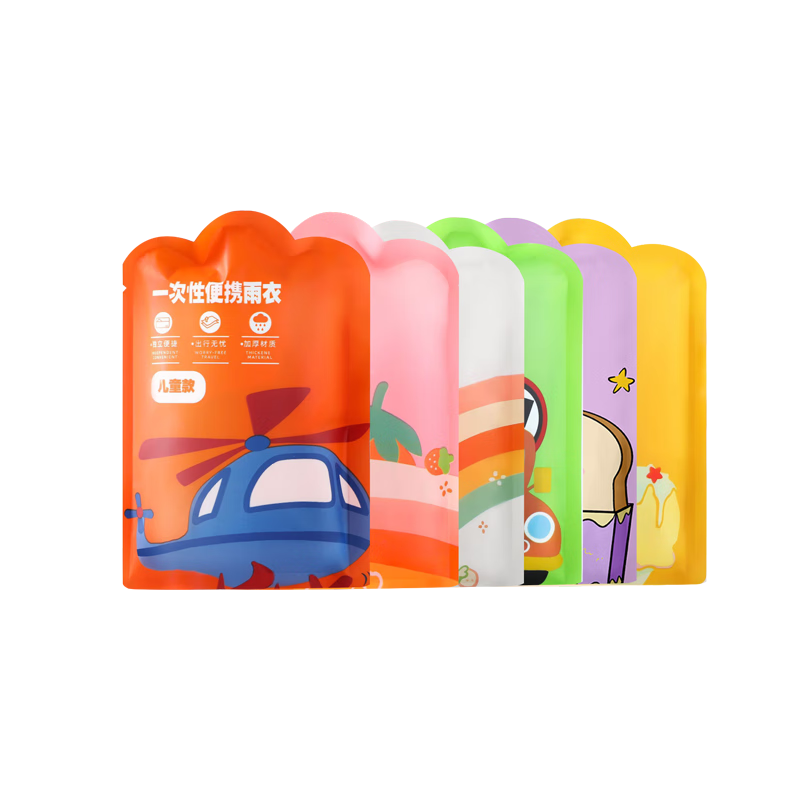 Etravel Disposable Kids Thickened Full-Body Raincoat Card Rain Poncho Rafting Rain Gear Portable Outdoor Backpack Colorful 3-Pack