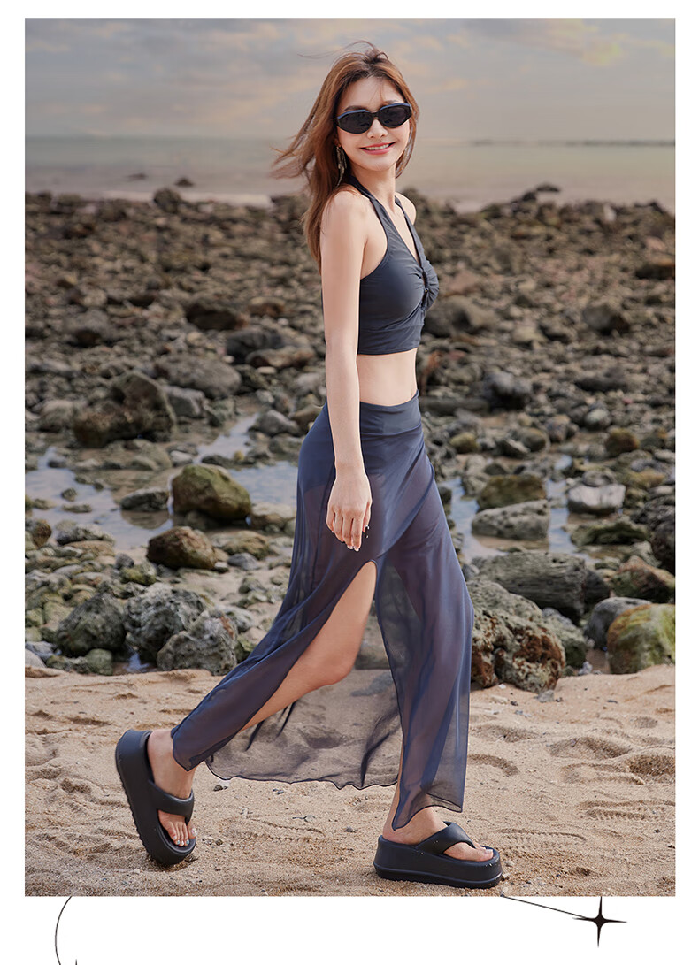 DK Women's New High-End Sexy Two-Piece Long Skirt High-Waisted Bikini Hot Spring Resort Three-Piece Swimsuit Set 7