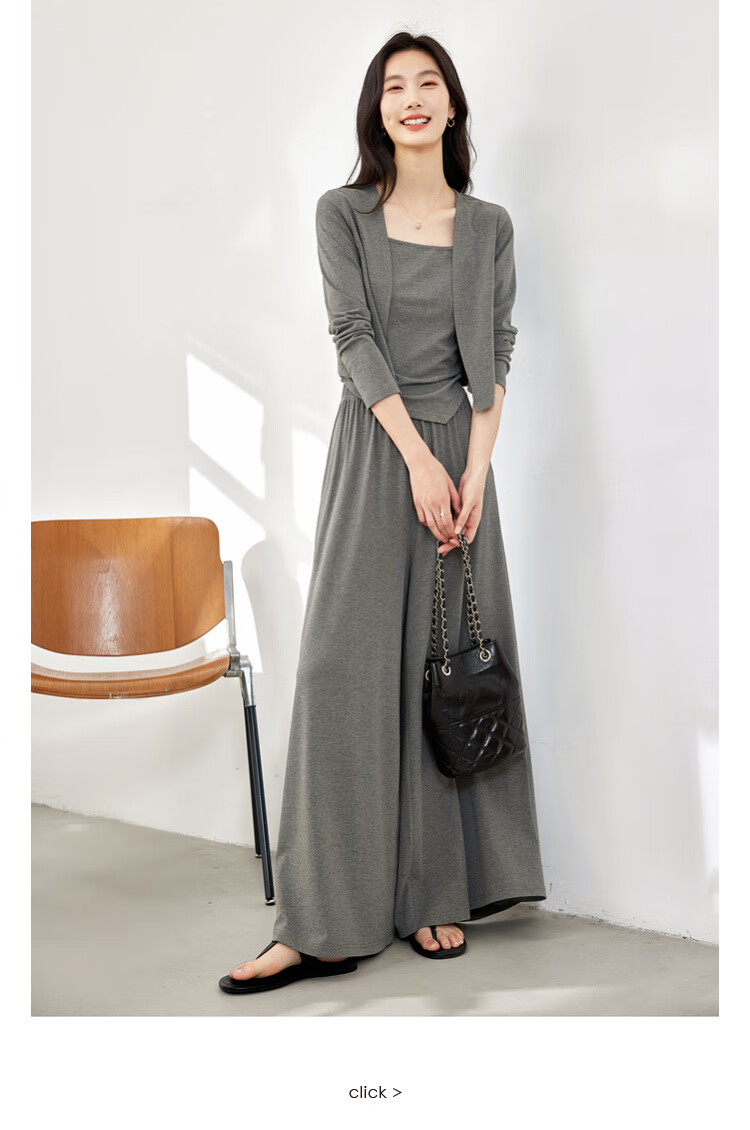 Fansiman Slimming Concealing Set for Women Autumn New Slim Fit Camisole Top Pants Skirt Casual Three-Piece Set Dark Gray XL 1