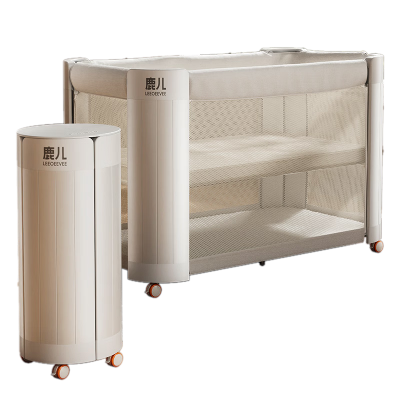 Leeoeevee Adjustable Height Baby Crib with Seamless Splicing, 4D Mattress, One-Button Opening And Closing, Multifunctional Portable Infant Bed