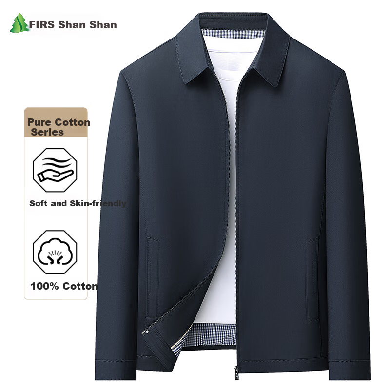 FIRS 100% Cotton Men's Spring Autumn Lapel Jacket Business Casual Dad Shirt Outerwear