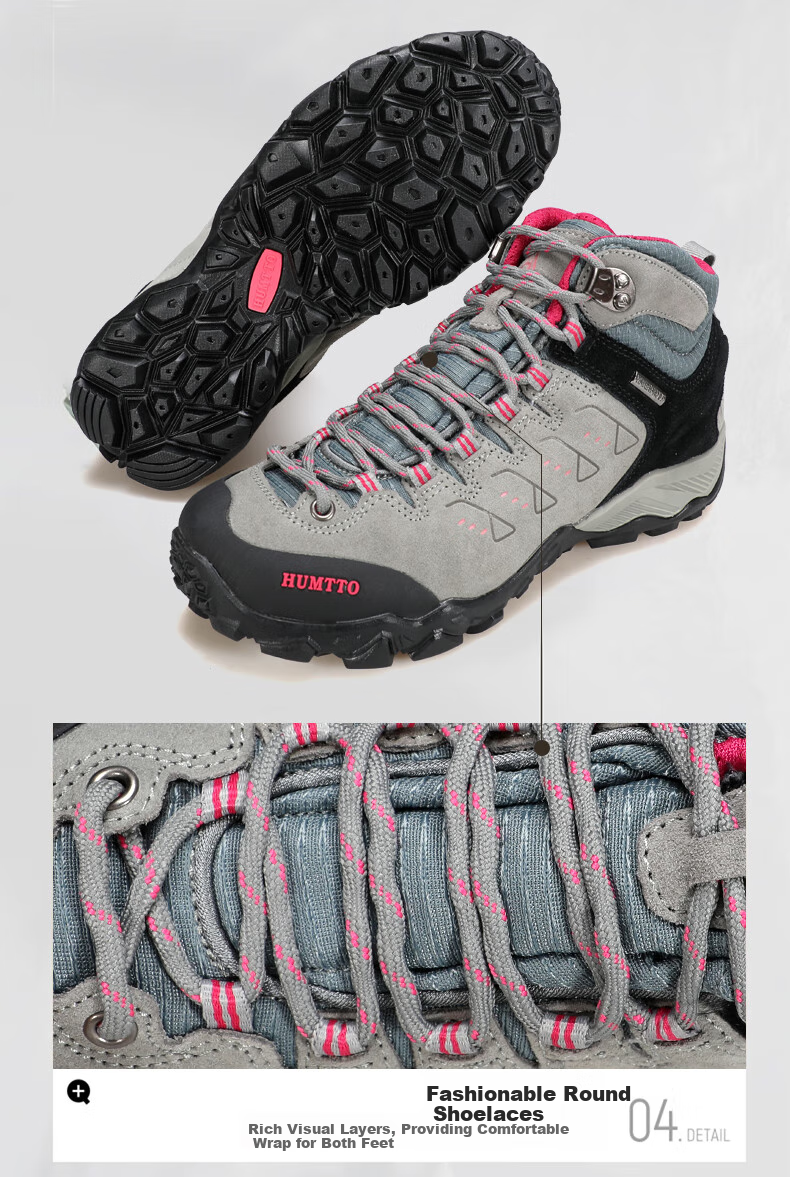 HUMTTO Hiking Shoes, Non-Slip And Wear-Resistant Outdoor Trekking Shoes for Women, Comfortable Shock-Absorbing Cross-Country Climbing Shoes, Beige/light Pink, Size 38 8