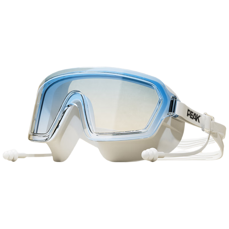 PEAK Large Frame Swimming Goggles for Adults, Men And Women, High-Definition Anti-Fog Waterproof Earplugs Integrated Professional Diving Swimming Glasses Blue
