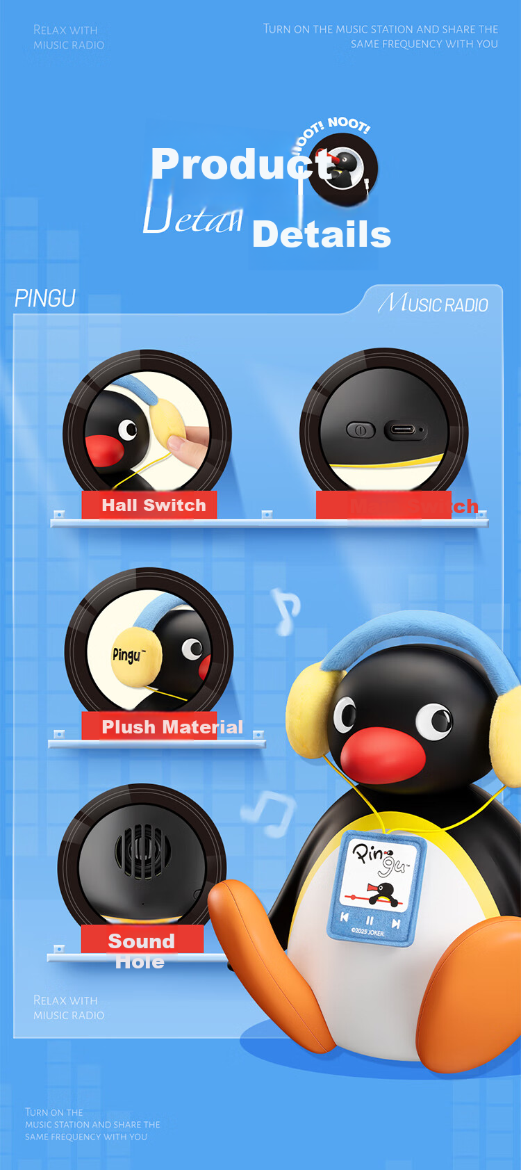 MARtube Pingu Penguin Rocking Speaker Bluetooth Desktop Speaker for Wedding, Housewarming, Small Outdoor High-Quality Premium Niche Gift for Girlfriends, Ladies, Boys, Birthday Present for Boyfriend 4