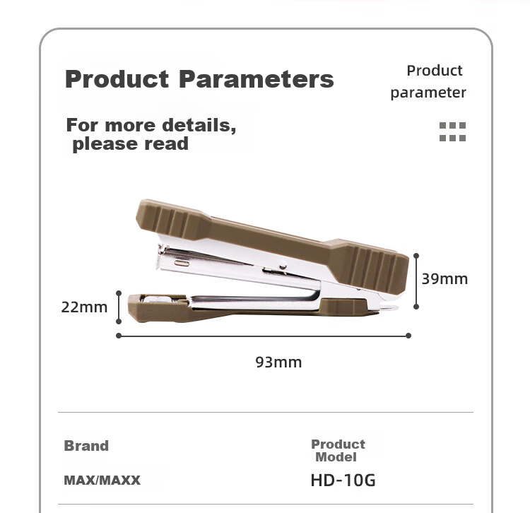 MAX Meikesi HD-10G Mini Stapler, Lightweight And Portable for Students And Office Use, Can Staple 2-20 Pages, Compatible with No. 10 Staples, Gray 1