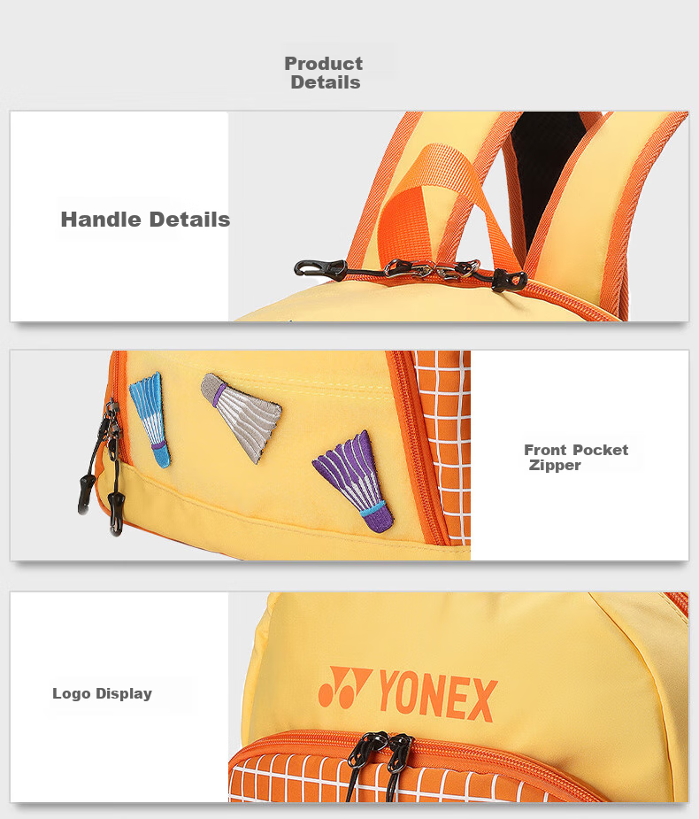 YONEX Badminton Bag, Youth And Children's Fashionable Velcro Backpack, BA299CR Yellow-Orange 2