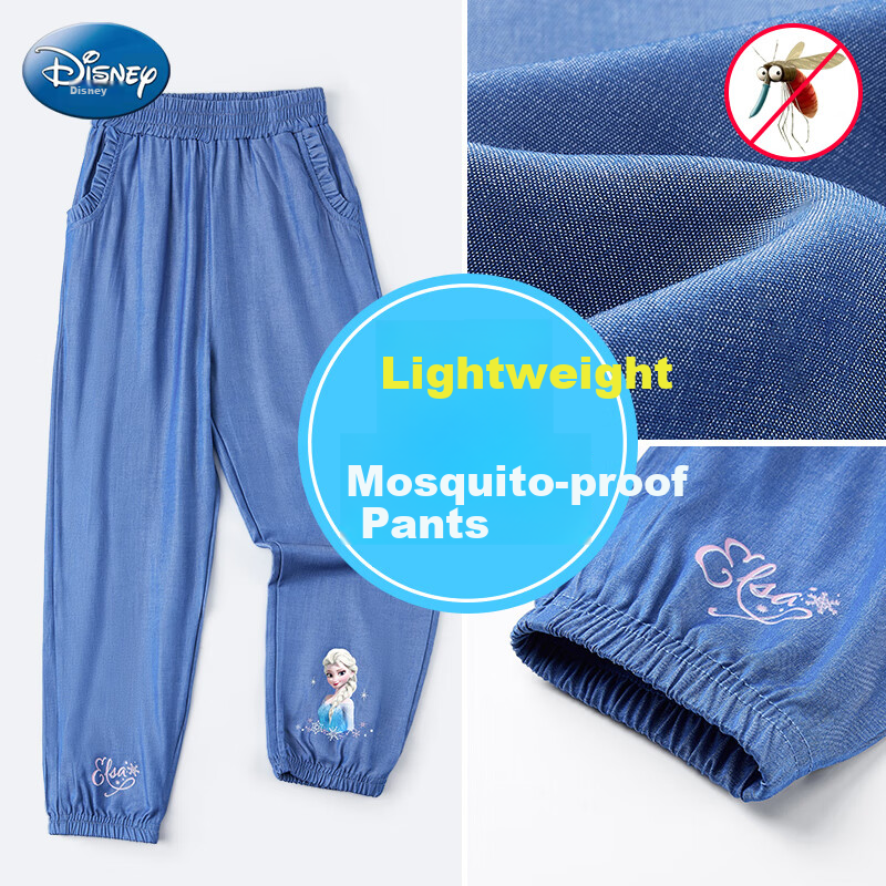 Disney Children's Mosquito-Repellent Pants for Girls, Summer Lightweight Elsa Princess Lantern Pants for Girls SP97836, Navy Blue 150