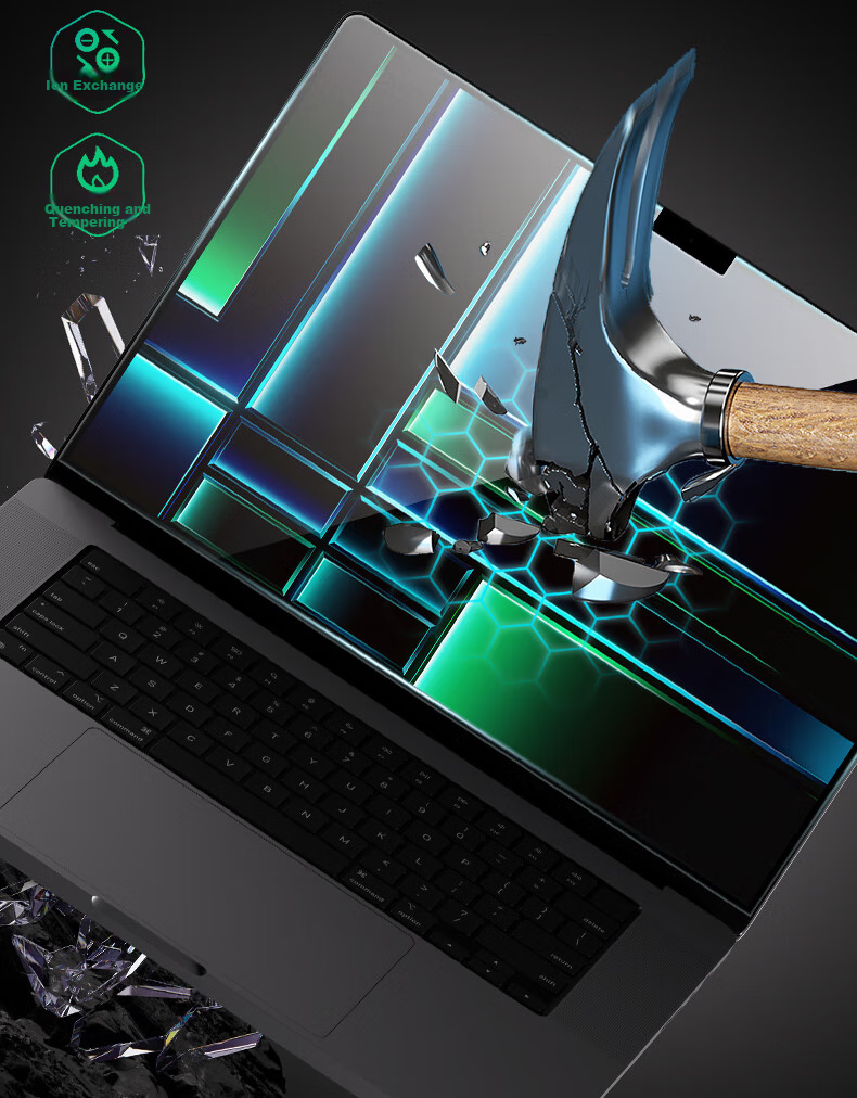 DiYiGongFang Tempered Glass Screen Protector for Apple Laptops, Full Coverage Anti-Drop Protective Film for Macbook Pro 16 M1/M2/M3/M4 MAX, Anti-Scratch Protective Film 9