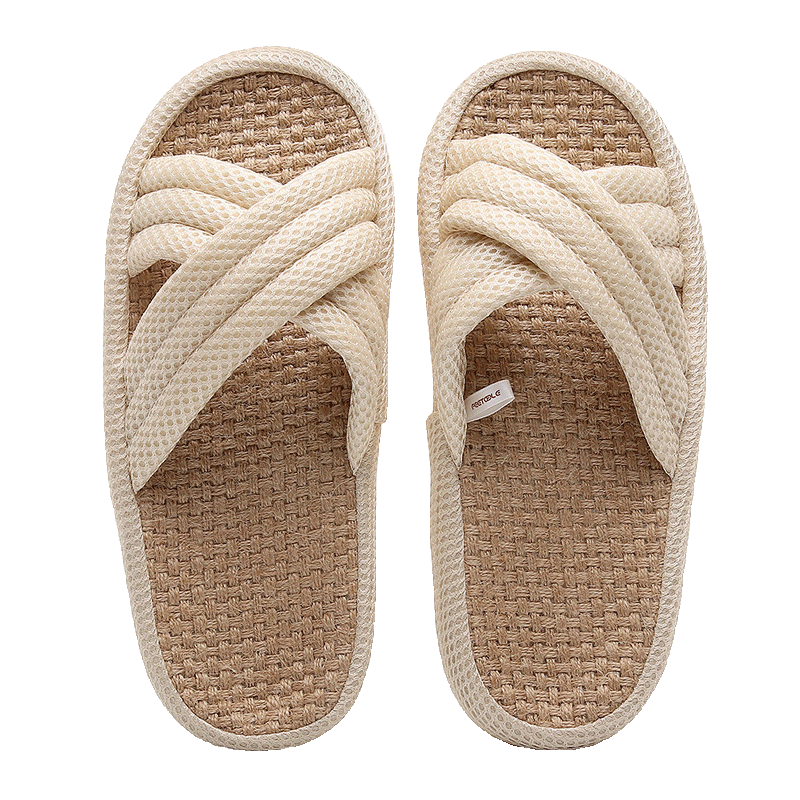 XGGC Linen Slippers for Men Summer Thick Sole Four Seasons Indoor Breathable Non-slip Cross Linen Slippers for Women Pink S