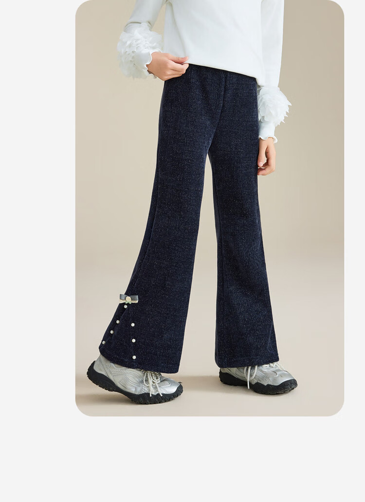 ASK JUNIOR Kids Corduroy Retro Flared Pants with Bow Girls Casual Long Trousers Spring 2026 3