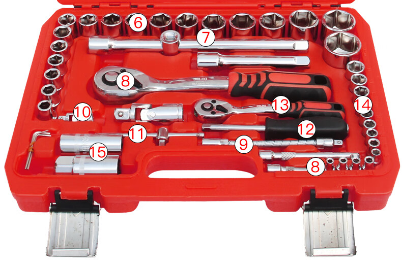DELIXI ELECTRIC Auto Repair Tool Set 72-Tooth Precision Ratchet Wrench Kit DH-Q53 Socket Household 53-Piece Set 24