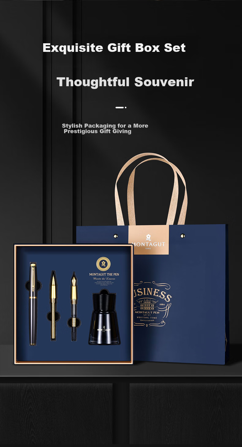 MONTAGUT [Best-Selling Product] Fountain Pen, Signature Pen, Art Pen with Three Nib Heads, Birthday Gift, Exquisite Ink Gift Box Set, Ruizhi Series 2007-1 Black Liya 2