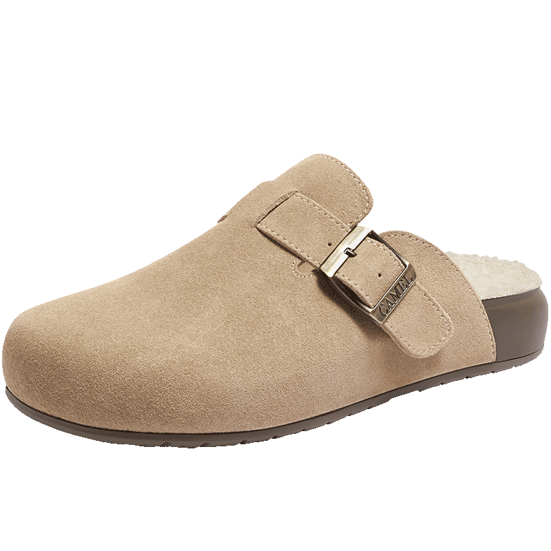 CAMEL Casual Slip-On Birkenstock Style Comfortable Low-Cut Shoes L25W700099 Apricot (Half-Slip with Fleece Lining) Size 39