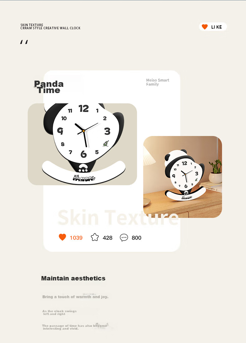 Haojiubujian Panda Desktop Clock, Creative Decorative Ornament, Living Room TV Cabinet Display Clock, Home Decor, Tabletop Clock 1