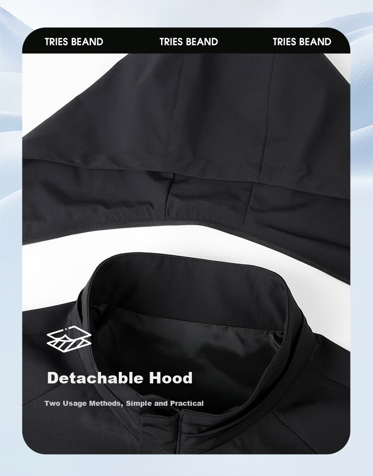 TRIES Men's Jacket, Spring 2025 New Outdoor Hooded Drawstring Embroidered Top, Casual Versatile Cardiga 5