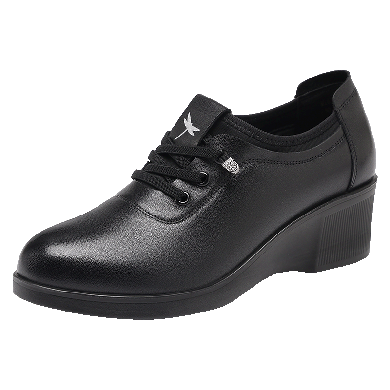 Red Dragonfly Women's Small Leather Shoes Autumn Cowhide Breathable Flats Versatile Soft Sole Work Shoes WTB352111 Black Size 39
