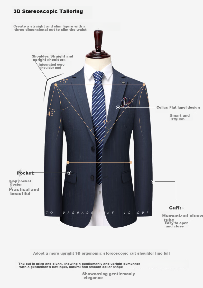 SHANSHAN High-End Suit Set for Men, Wrinkle-Resistant Blazer, Business Formal Wear for Weddings And Events, Father's Outfit, 2-Piece Set 4