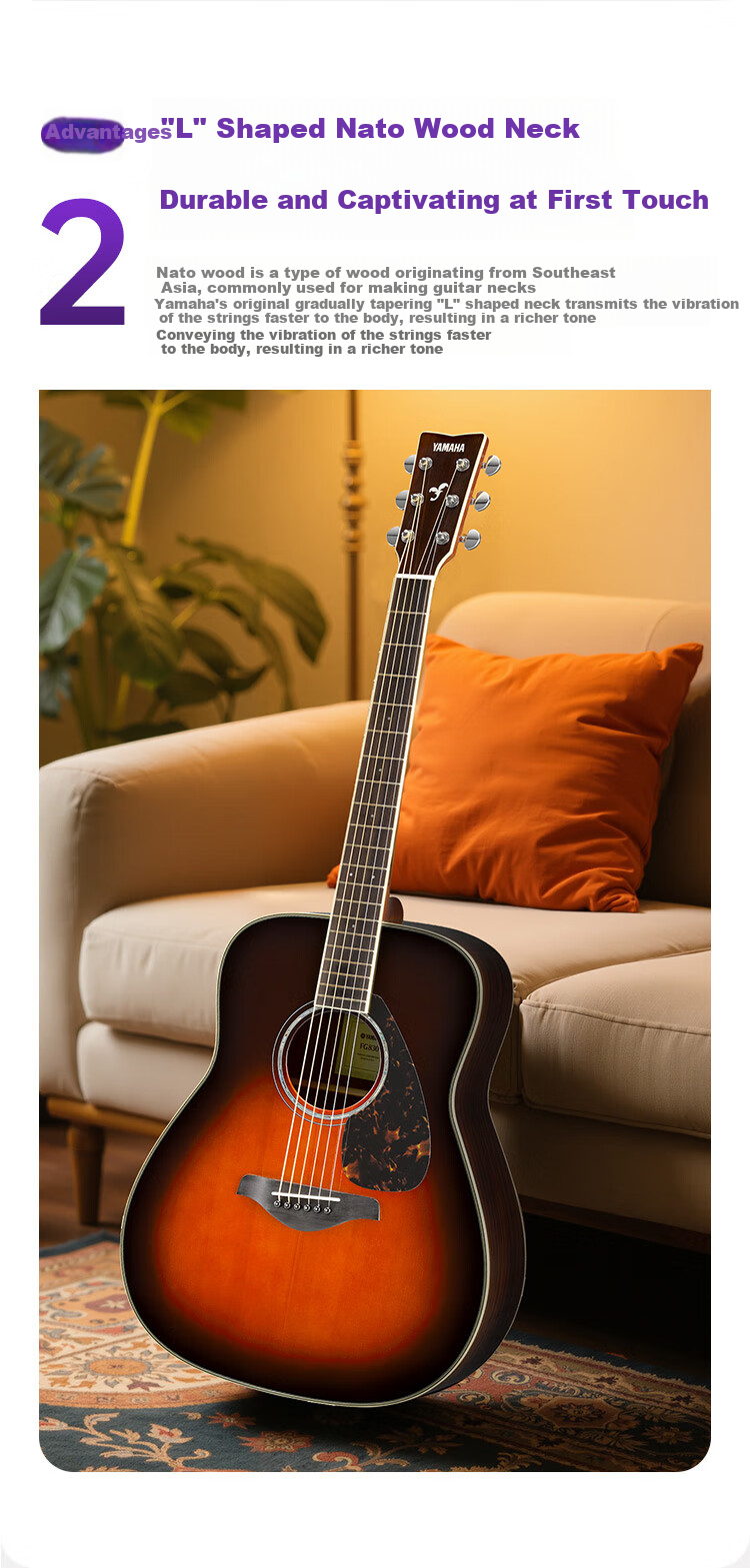 YAMAHA FGX830C Acoustic-Electric Solid Wood Top Guitar, Beginner Folk Guitar, Cutaway Guitar, 41-Inch Natural Wood Color 5