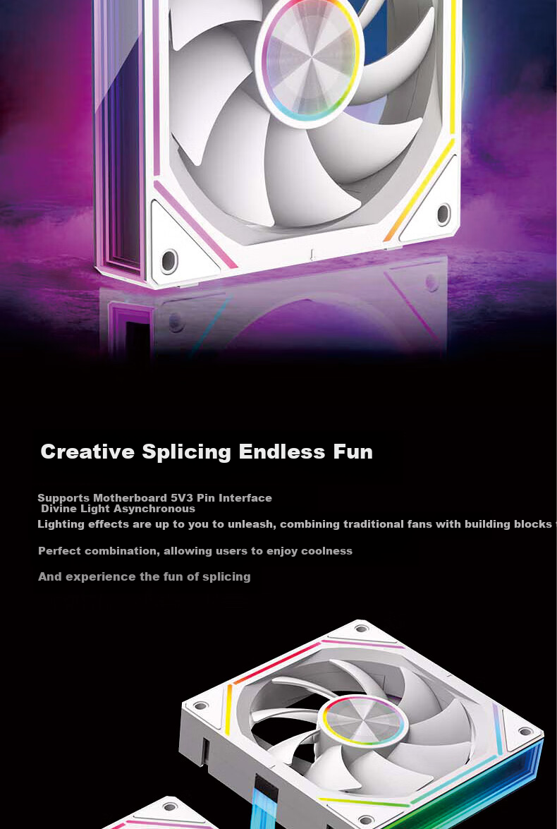 PowerTrain Prism 8RS Building Block Fan, 12CM Light Synchronization ARGB Case, Desktop Computer Cooling Fan, Infinite Mirror Light Effect, Single Pack, Black, Zhengye 4