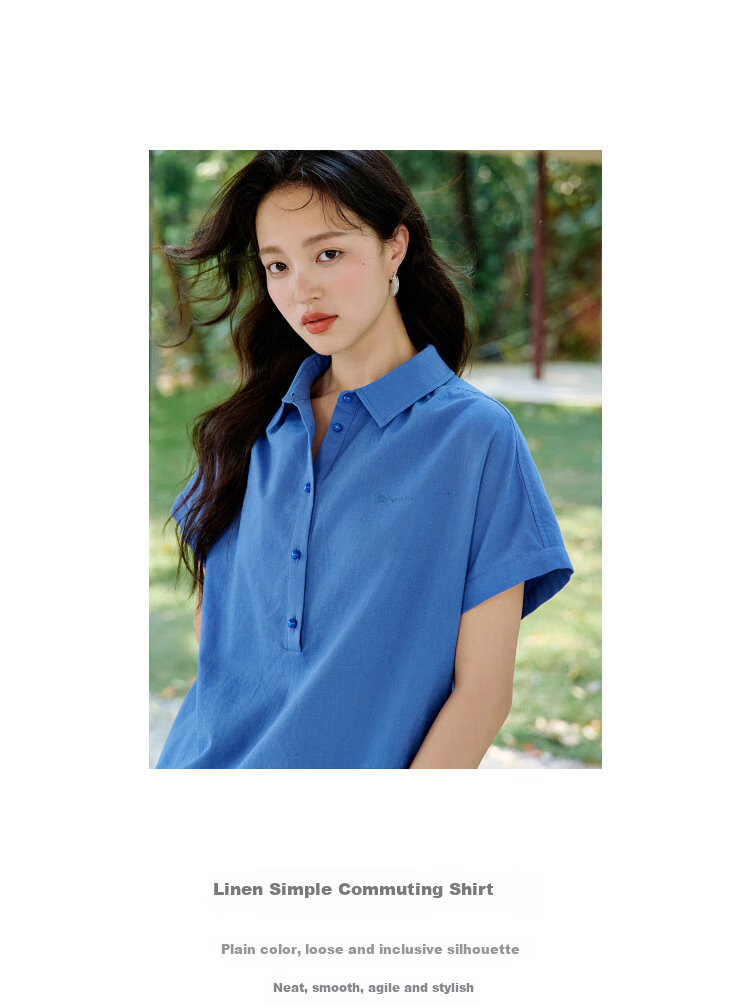 INMAN Linen Simple Commuter Shirt, Summer Women's Wear, Versatile French Style Loose Slimming Short-Sleeve Blouse, Pearl White, S 2