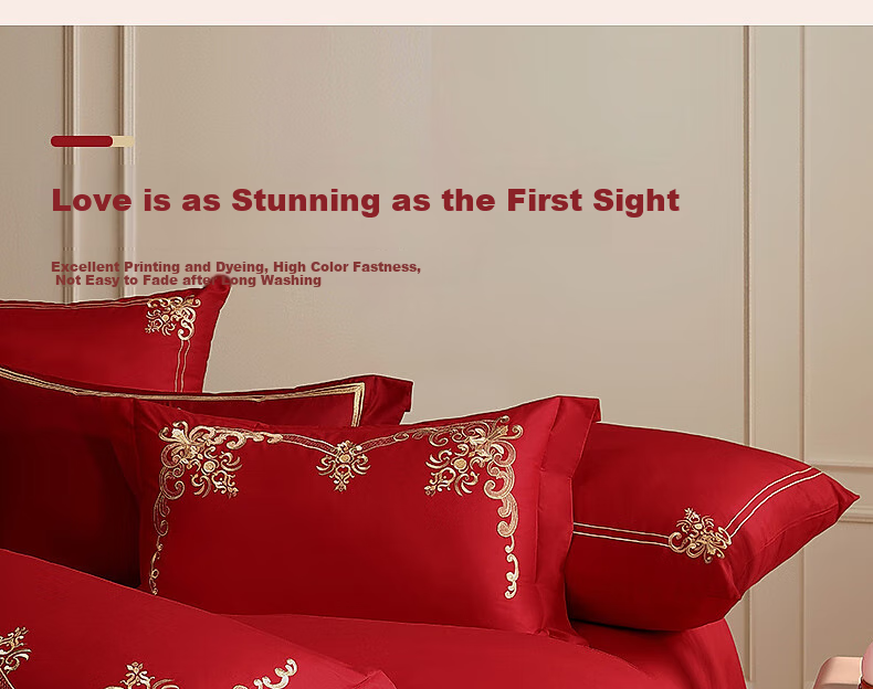 Shuixingjiafang Wedding Bedding Set of Six Pieces, 100% Cotton, Red, Wedding Bed Sheet And Duvet Cover, New Wedding Gift, European Embroidery Style, for 1.8m Bed 14