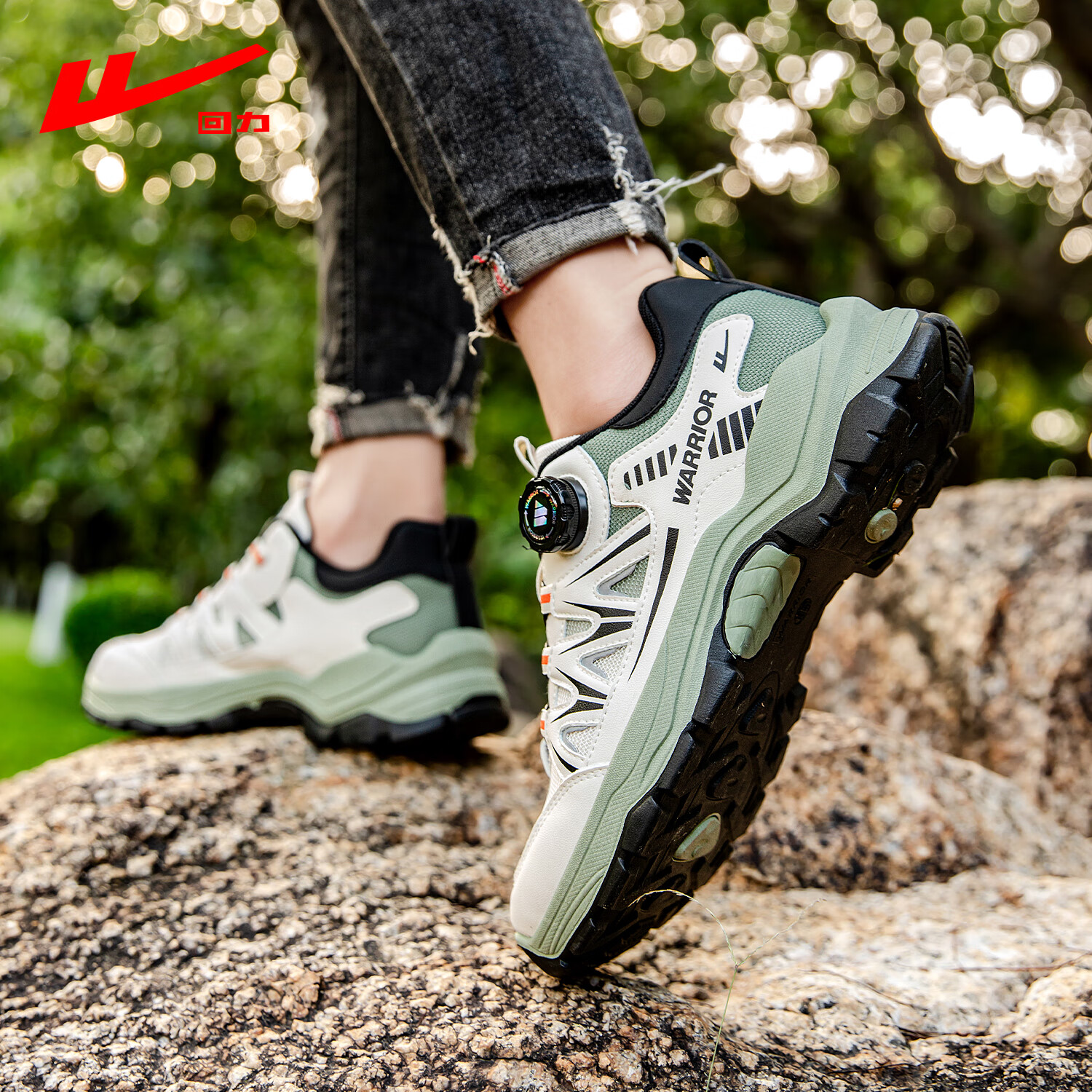 Warrior Men's Hiking Shoes Durable Non-Slip Trekking Trail Running Work Shoes 5353 Beige Green Size 39