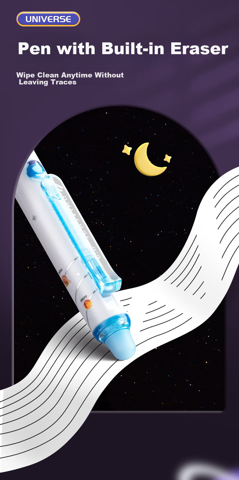 AIHAO [Exam Reward, Graduation Gift] Universe All Things Retractable Erasable Pen ST Tip 0.5mm Elementary School Third Grade Hot Erasable Gel Pen Crystal Blue 5 Pieces GP2715 7