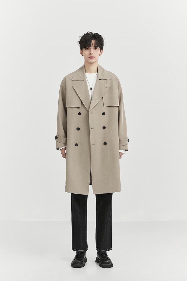 Bojuezhuoer Suit Collar Mid-Length Men's Trench Coat, Double-Breasted, High-End Classic Design, Casual Style 9