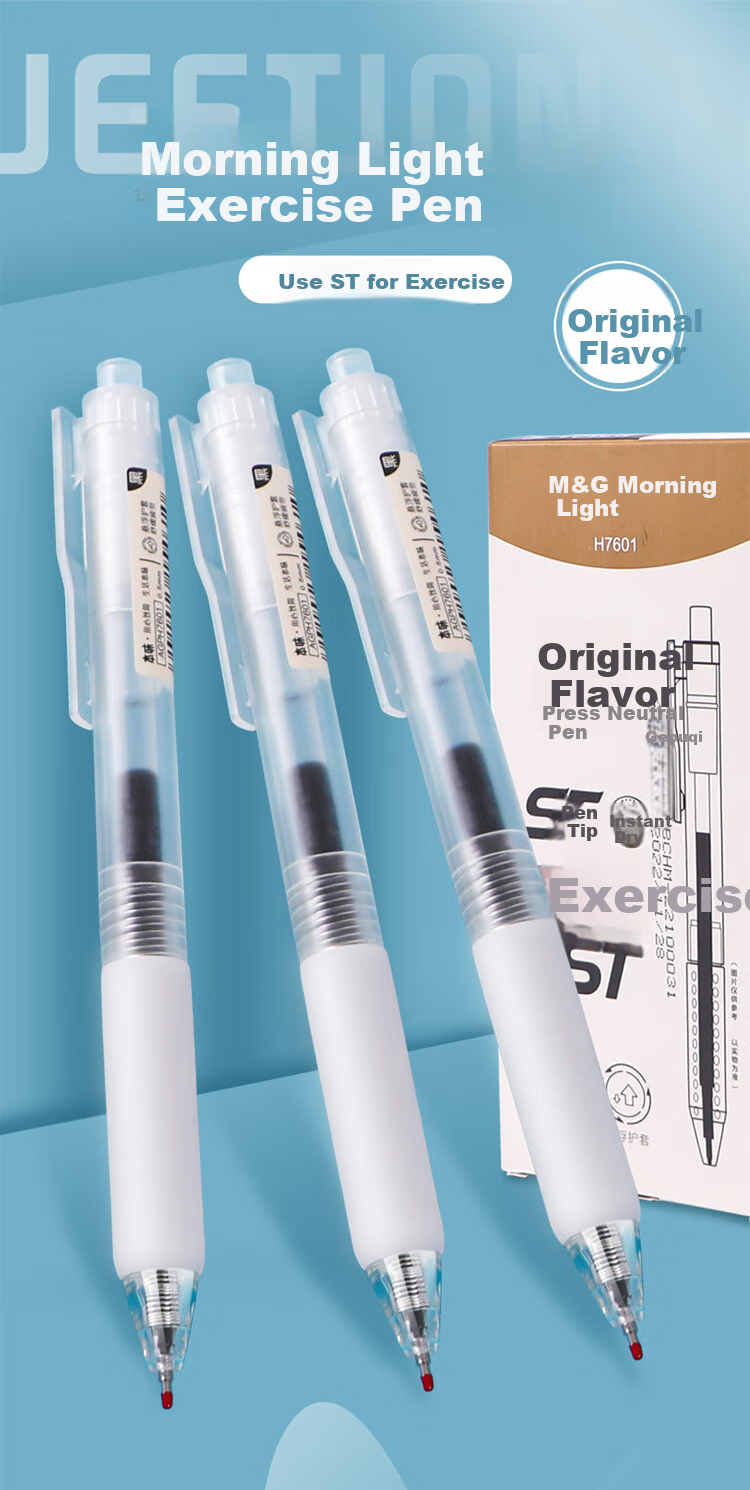 M&G Original Series Quick-Drying Spring Pen, Black ST Tip, Retractable, 0.5mm Office Pen, AGPH7601A, 6 Pcs 1