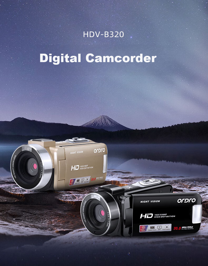 ORDRO B320 Camera, High-Definition Digital Handheld DV Recorder, for Conference Live Streaming And Recording / Home And Travel Filming, Vlog Short Video Beauty Camera with Integrated Recording And IR Night Visio 12