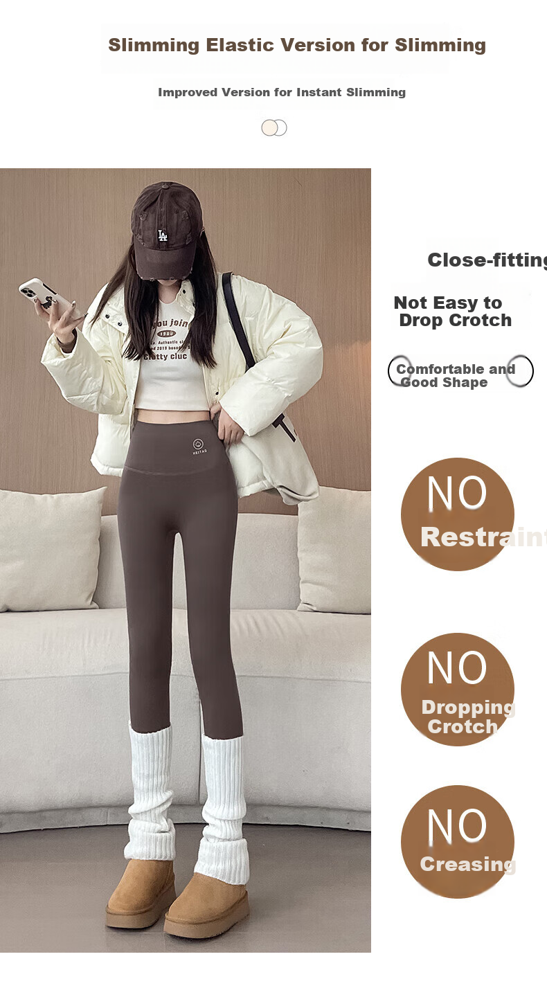 LangSha Ultra Thick Sharkskin Women's Autumn Winter Fleece-Lined Slim Fit High Waist Tummy Control Warm Outerwear Leggings 10