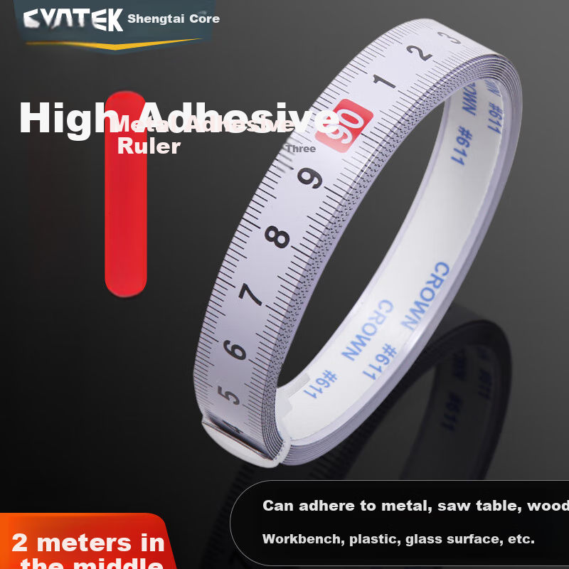 SYNTEK Self-Adhesive Scale Ruler Sticker, Waterproof Metal Adhesive Ruler, Table Saw Iron Ruler, Half Meter Marking, 2 Meters Long