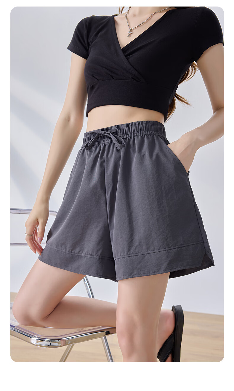 LangSha High-Waisted Sports Shorts for Women, Summer Three-Quarter Split Ice Silk Shorts, Thin Loose Wide-Leg Women's Pants 20